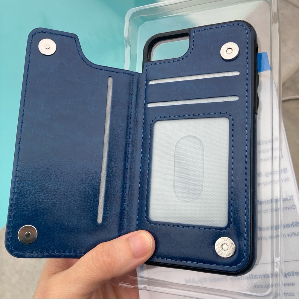 🆕 Blue PU Leather iPhone Wallet Case - Picture 3 of 9